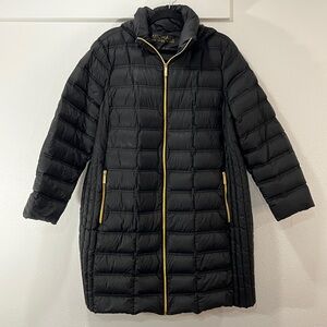 Michael Kors Black Quilted Puffer Packable Coat with Gold Zipper Trim, size 1X